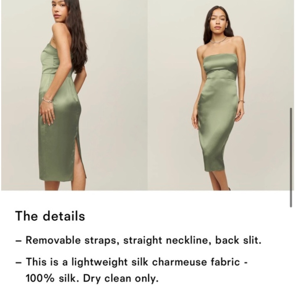 Reformation Olive Green Satin Midi Slip Dress